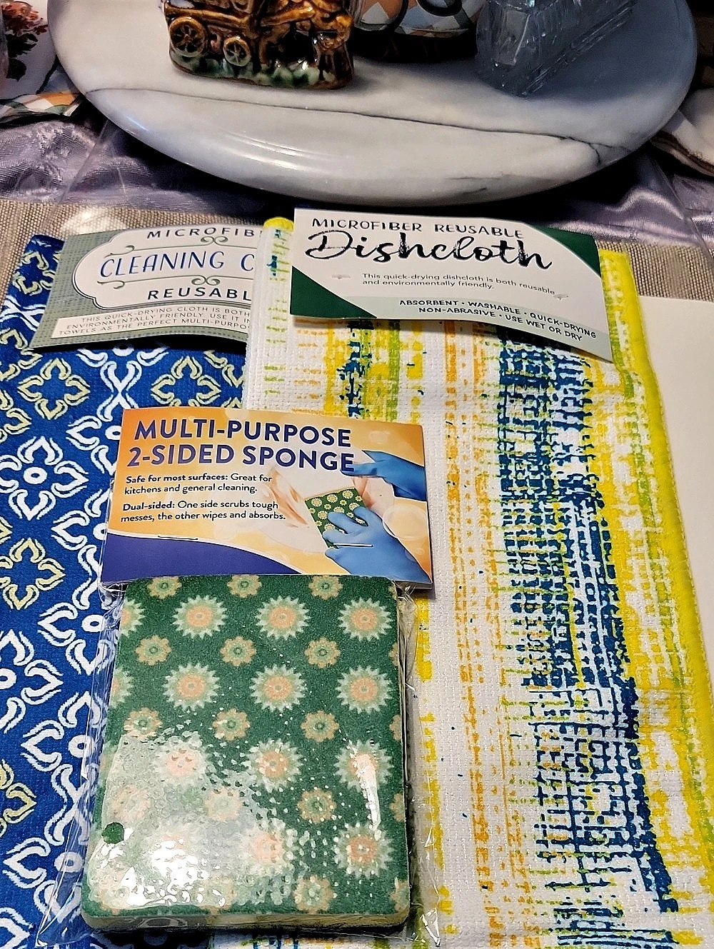 Reusable Kitchen Cleaning Cloth & Sponge Set - Blue & Green